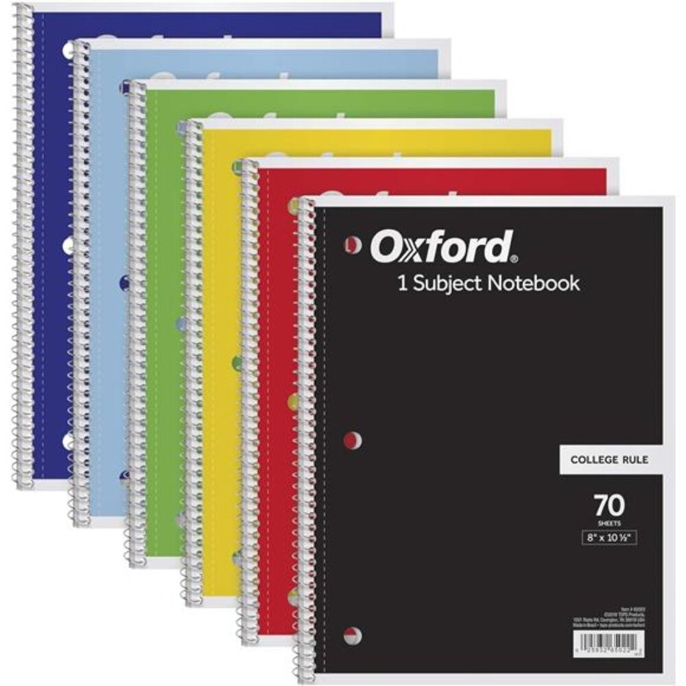 6 Pcs Multicolored Oxford Spiral Notebook for School Office Supplies 8 x 10 1/2